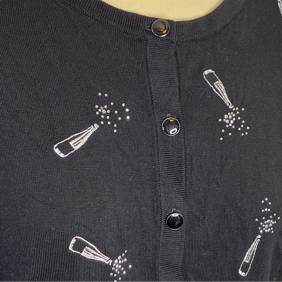 Talbots Charming Cardigan Champagne Bottles Sweater - Picture 5 of 9